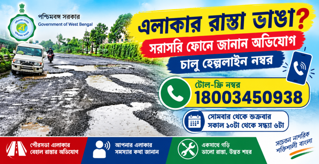 এলাকার রাস্তা ভাঙা? সরাসরি ফোনে জানান অভিযোগ, চালু হেল্পলাইন নম্বর