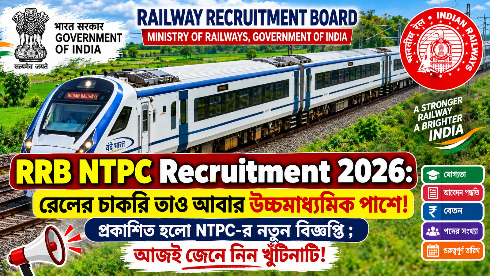 RRB NTPC Recruitment 2026: উচ্চমাধ্যমিক পাশেই রেলে চাকরির সুযোগ! ১,৬৮৮টি সম্ভাব্য শূন্যপদ, যোগ্যতা, বেতন, পরীক্ষা ও আবেদন পদ্ধতি