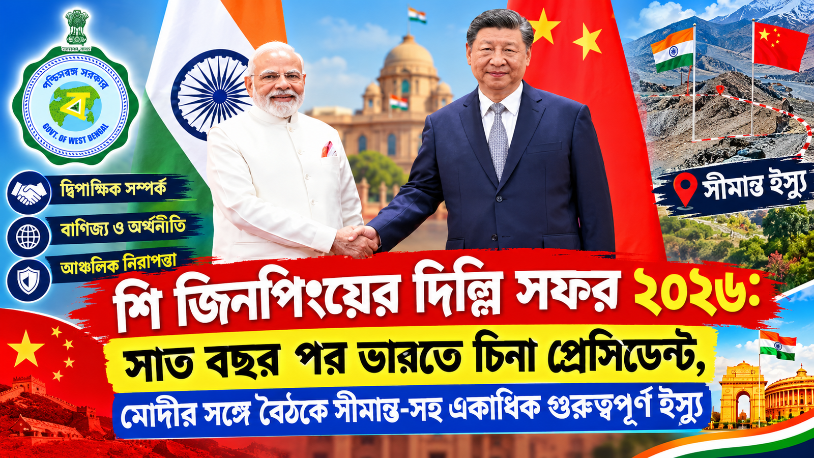 শি জিনপিংয়ের দিল্লি সফর ২০২৬: সাত বছর পর ভারতে চিনা প্রেসিডেন্ট, মোদীর সঙ্গে বৈঠকে সীমান্ত-সহ একাধিক গুরুত্বপূর্ণ ইস্যু