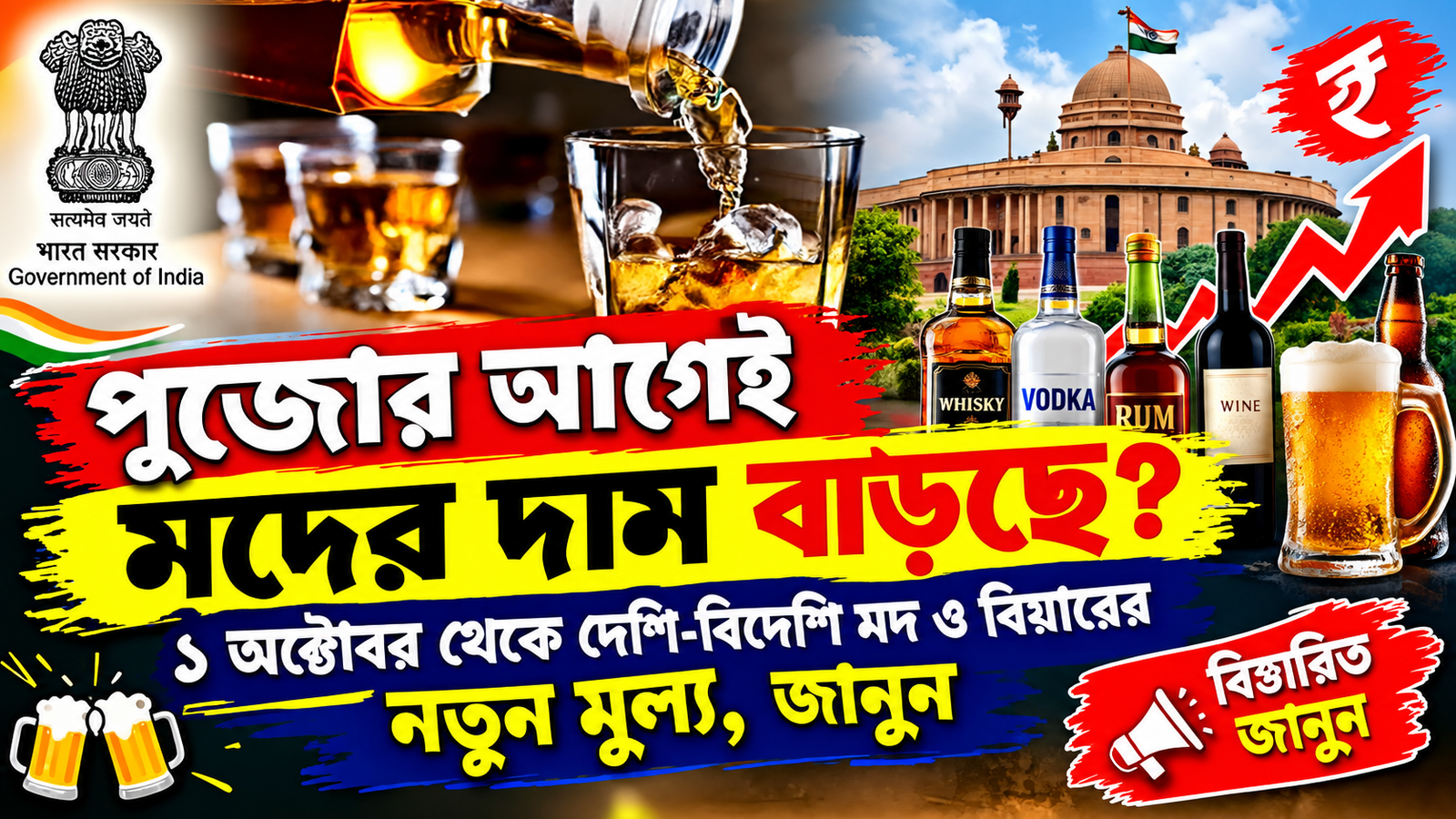 পুজোর আগেই মদের দাম বাড়ছে? ১ অক্টোবর থেকে দেশি-বিদেশি মদ ও বিয়ারের নতুন দাম, কী জানা গেল