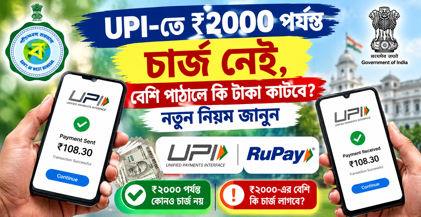 UPI-তে ₹২০০০ পর্যন্ত চার্জ নেই, বেশি পাঠালে কি টাকা কাটবে? নতুন নিয়ম জানুন