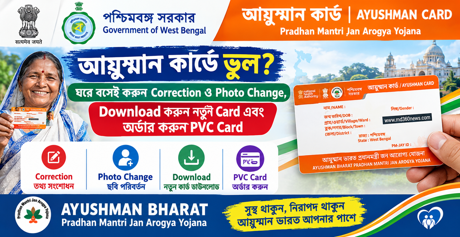 আয়ুষ্মান কার্ডে ভুল? ঘরে বসেই করুন Correction ও Photo Change, Download করুন নতুন Card এবং অর্ডার করুন PVC Card